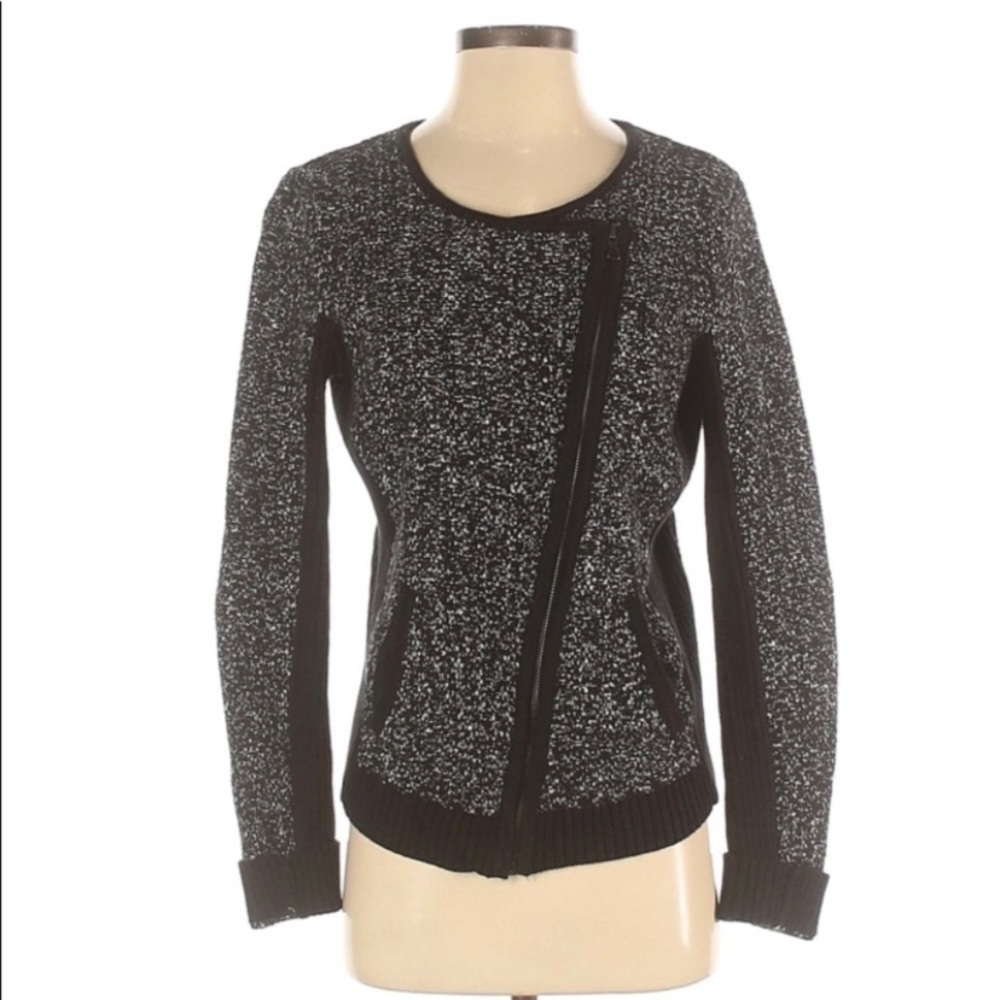 Ann Taylor LOFT Marled Moto Sweater Jacket EUC